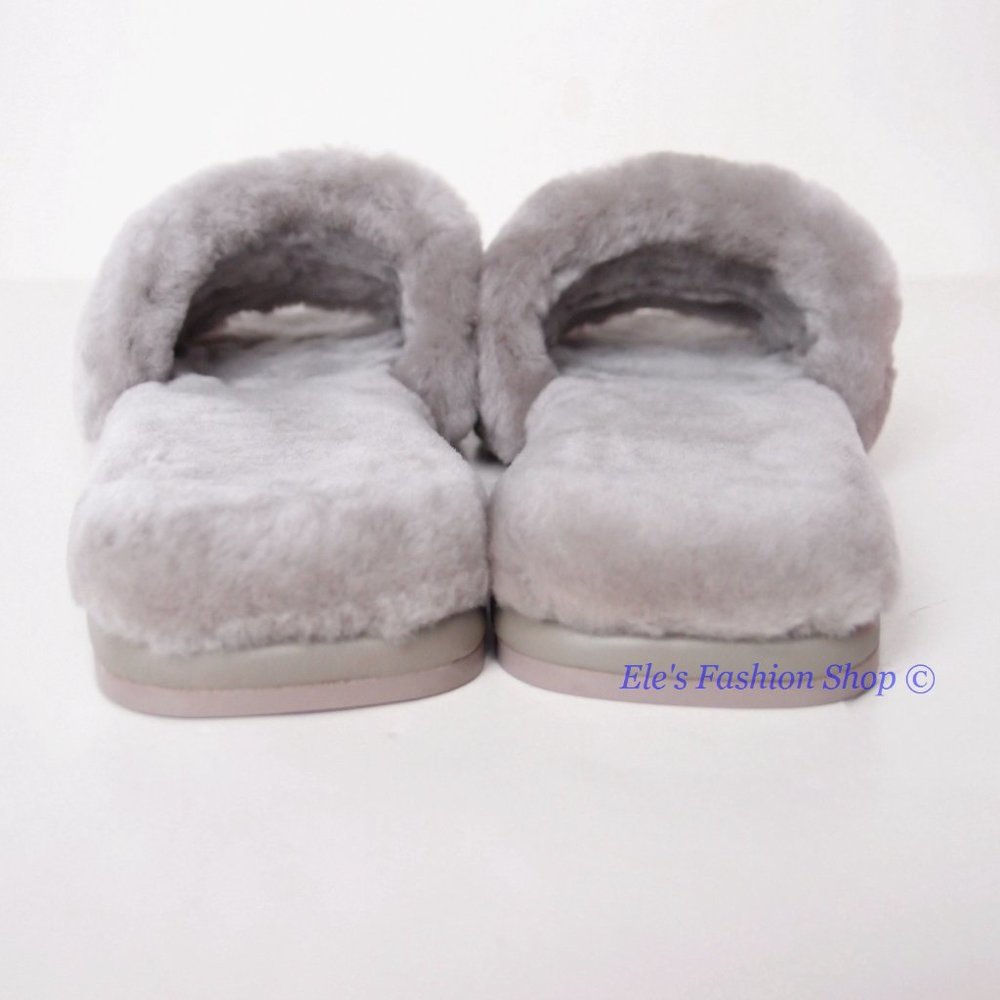 NIB Tory Burch Double T Shearling Slide Sandal GRAY HERON 6.5 7 7.5 8 AUTHENTIC - Picture 13 of 16